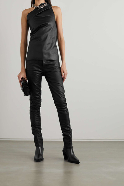 Rick Owens One-shoulder draped coated-denim top outlook