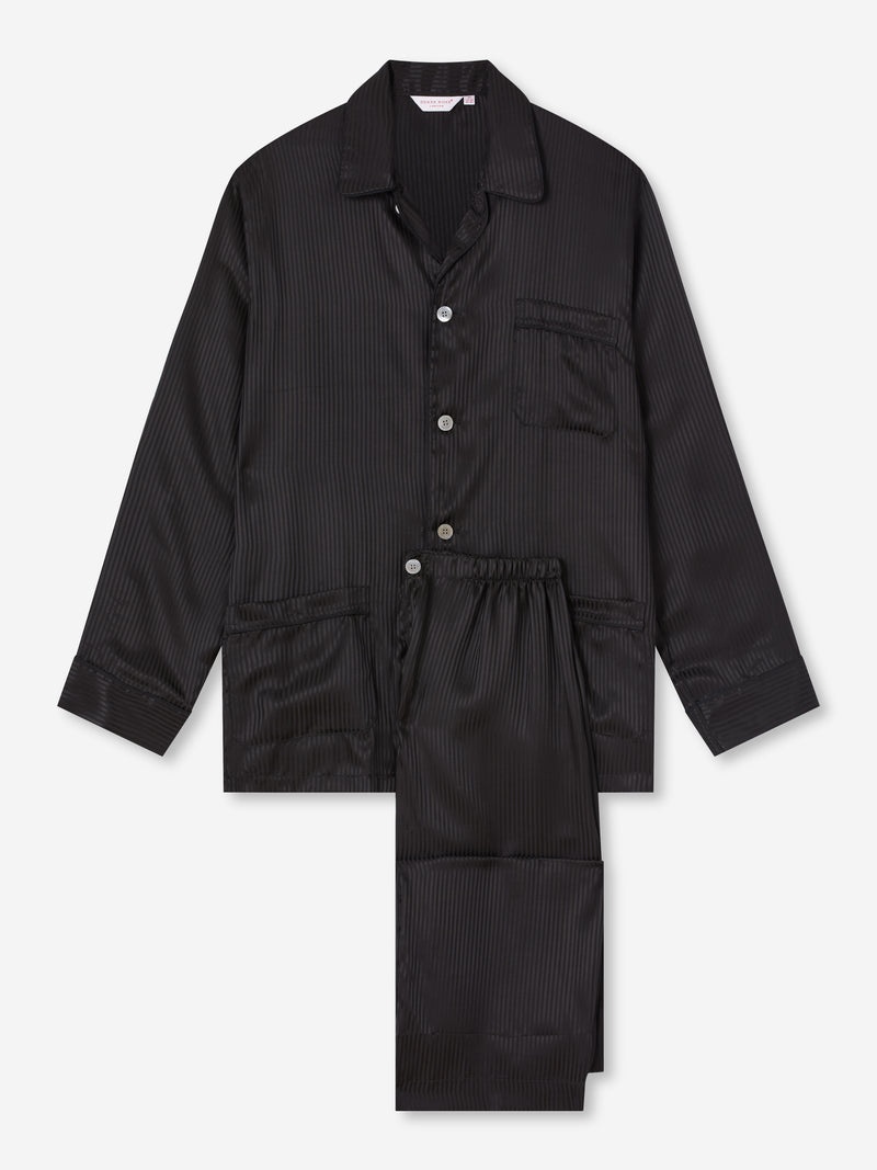 Men's Classic Fit Pyjamas Woburn 8 Silk Satin Black - 1