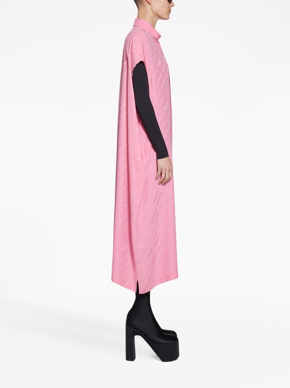 logo-print silk shirt dress - 3