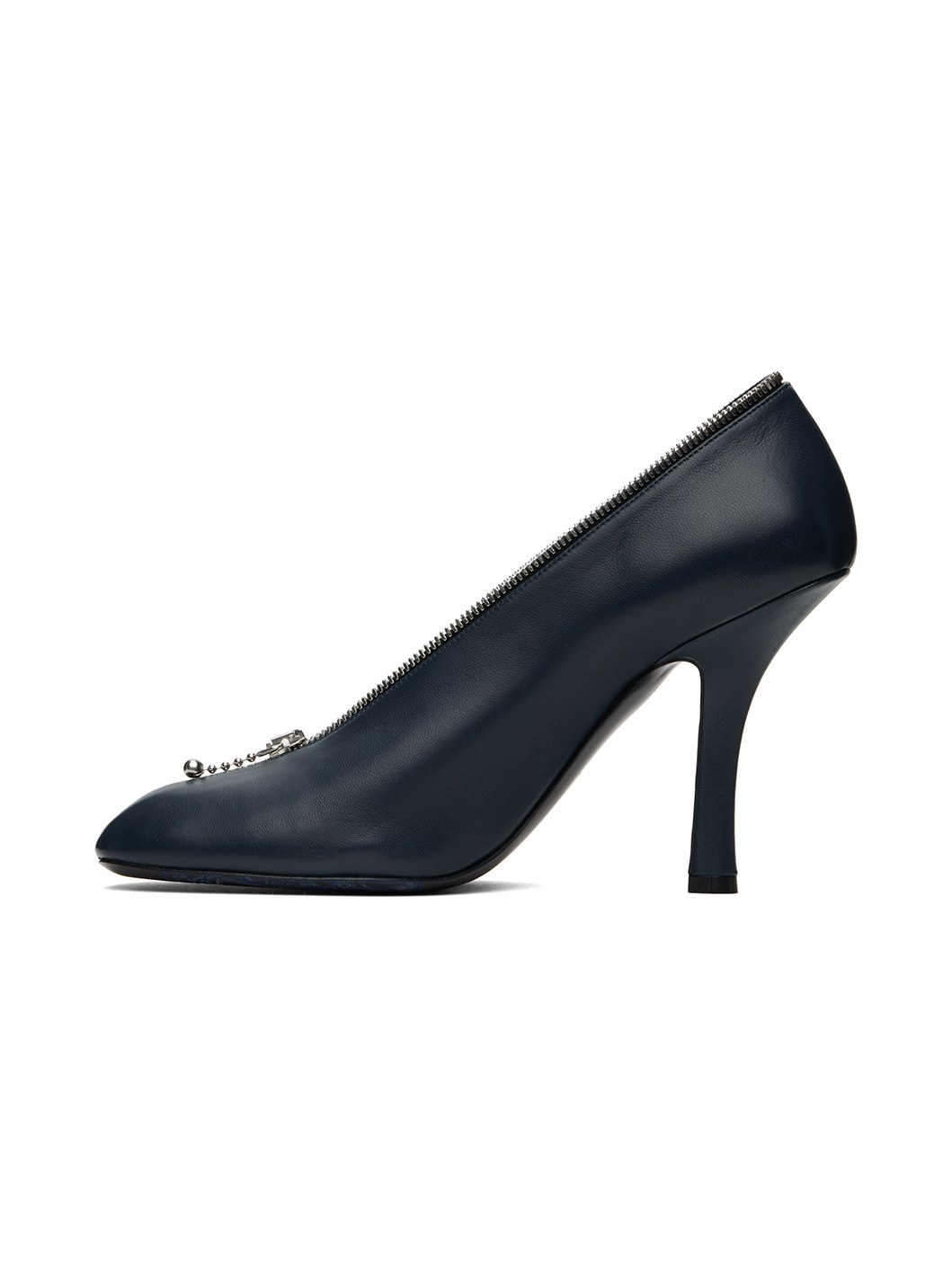 Navy Leather Baby Zip Heels - 3