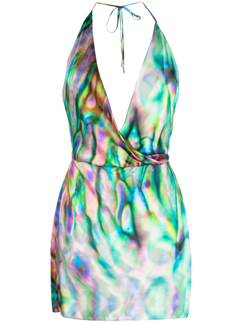 abstract-print halterneck silk minidress 1