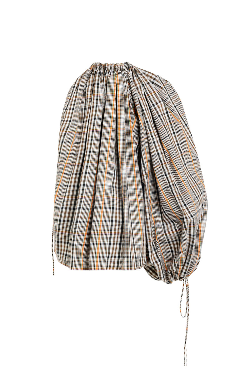A.W.A.K.E. MODE ONE-SLEEVE VOLUMINOUS TOP BROWN CHECK outlook