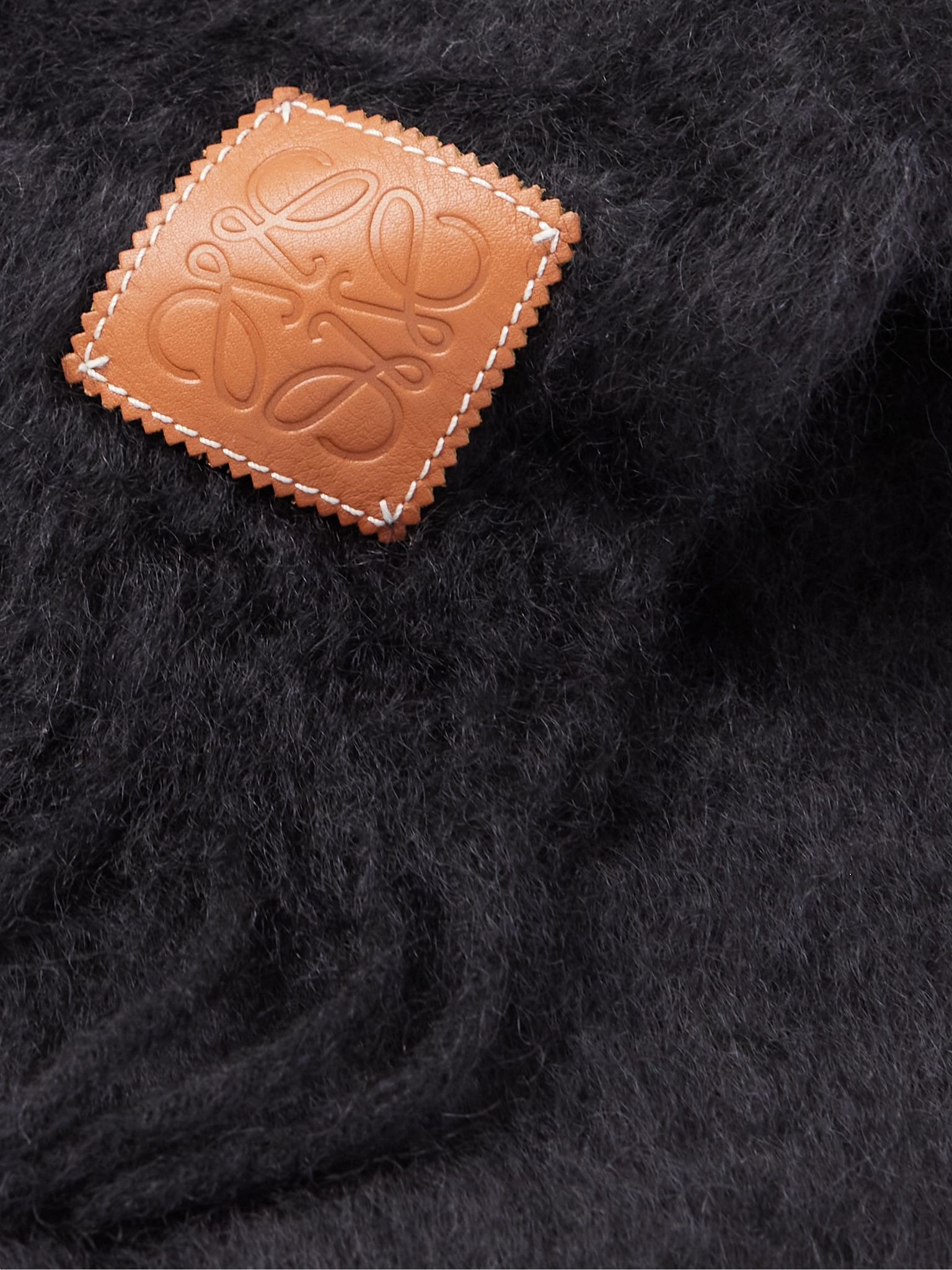 Logo-Appliquéd Fringed Mohair-Blend Scarf Black - 3