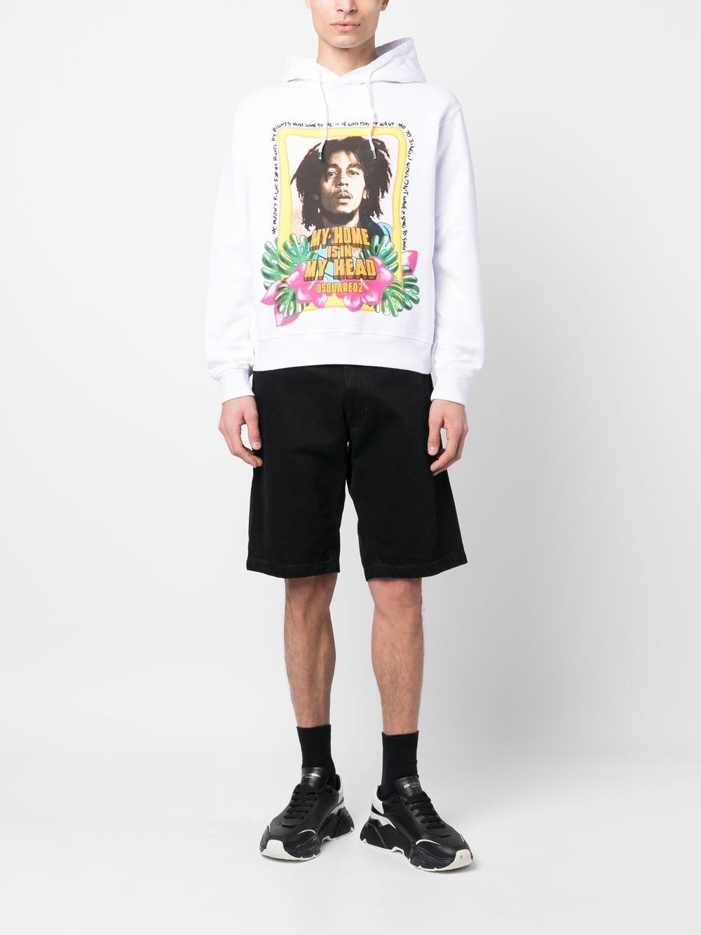 slogan-print cotton hoodie - 2