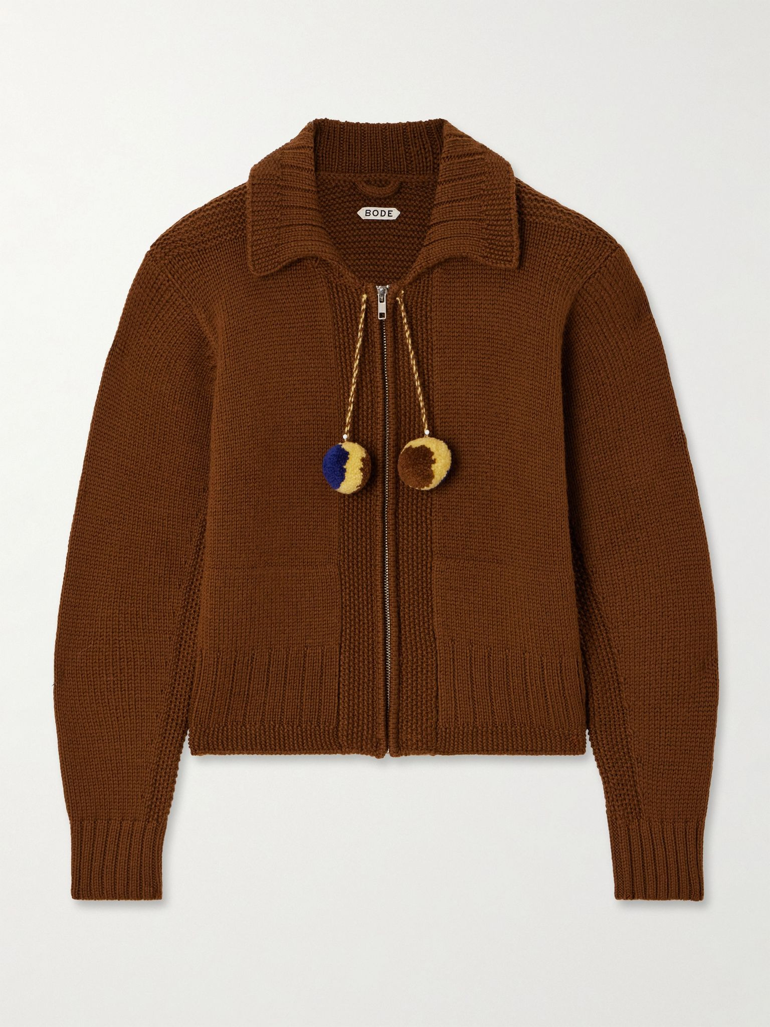 Marion pompom-detailed wool cardigan Brown - 1