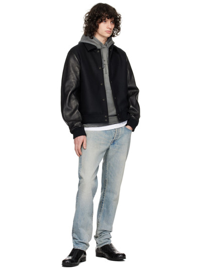 John Elliott Black Varsity Leather Jacket outlook