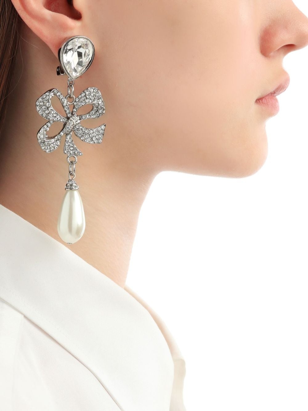 crystal-embellished clip-on drop earrings - 6