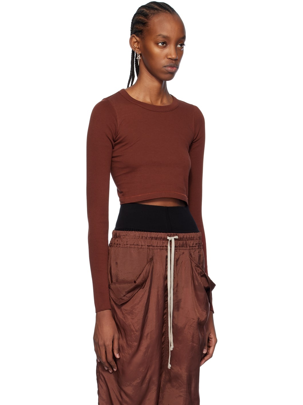 Brown Cropped Long Sleeve T-Shirt - 2