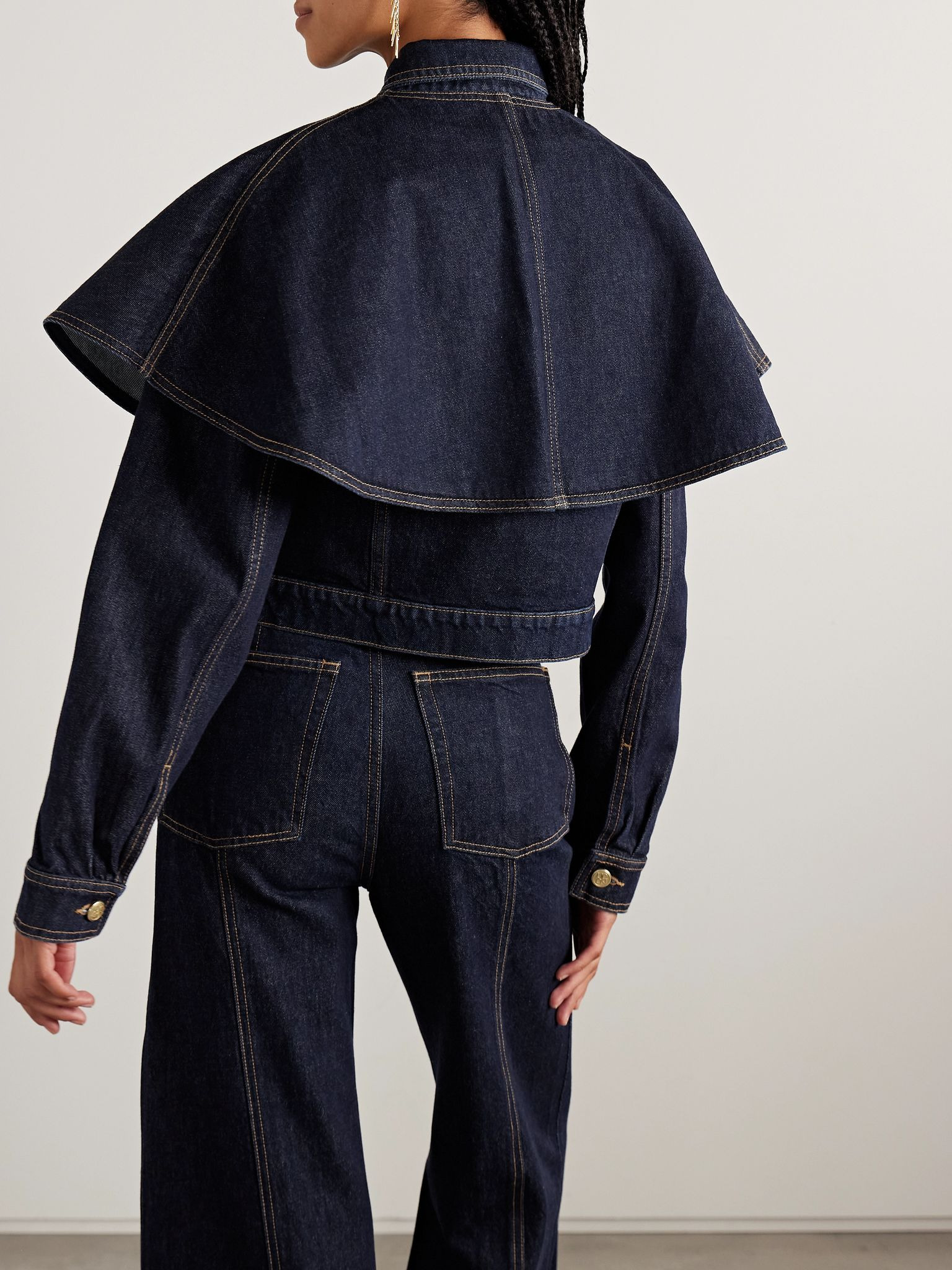 The Anais convertible cape-effect denim jacket Dark denim - 4