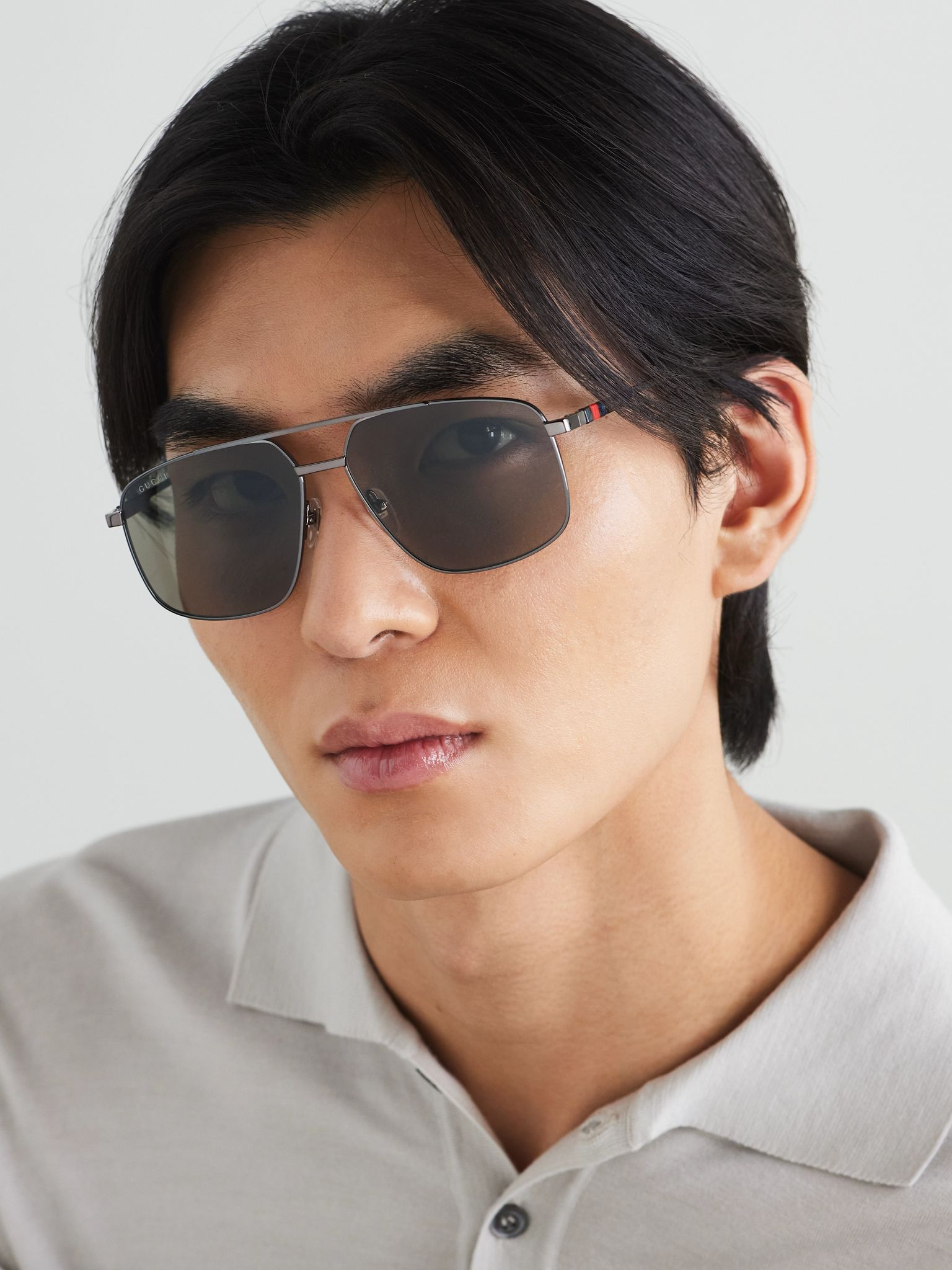 Navigator Aviator-Style Logo-Print Gunmetal-Tone Sunglasses Black - 2
