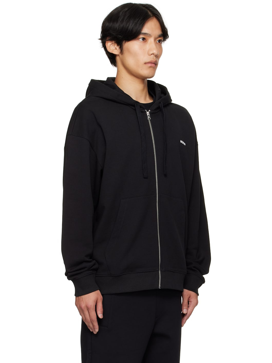 Black Relaxed-Fit Cotton Terry Zip-Up Hoodie - 2