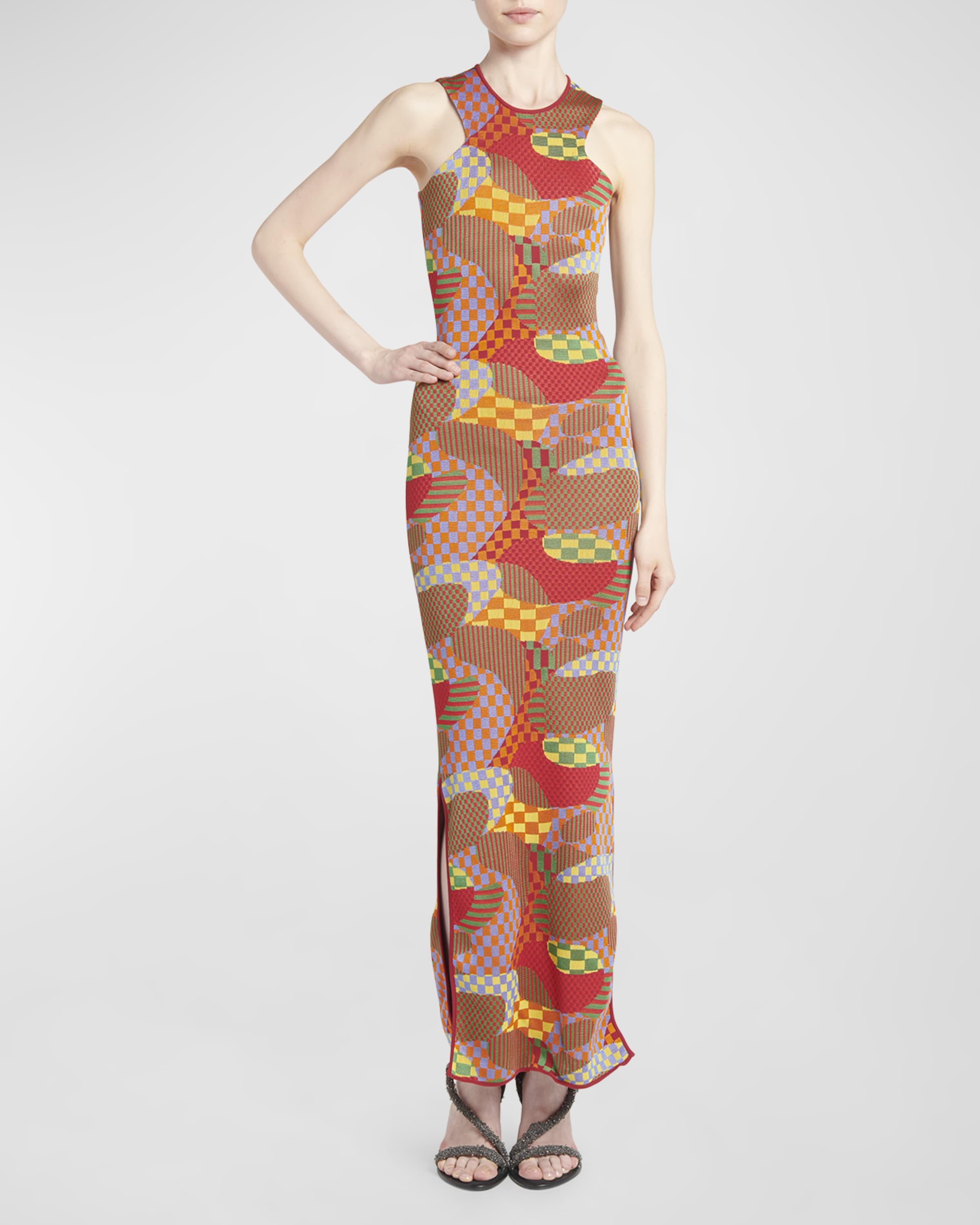 Abstract Knit Sleeveless Slits-Hem Maxi Dress - 2