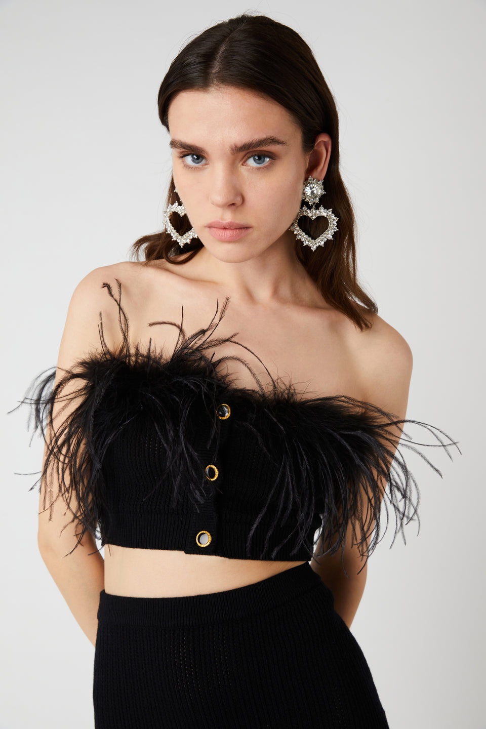 WOOL BLEND KNITTED BANDEAU WITH FEATHERS - 6