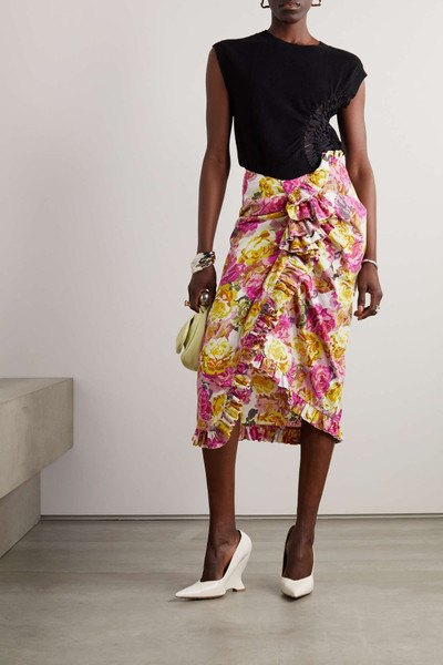 Dries Van Noten Asymmetric ruffled floral-print cotton-poplin skirt outlook