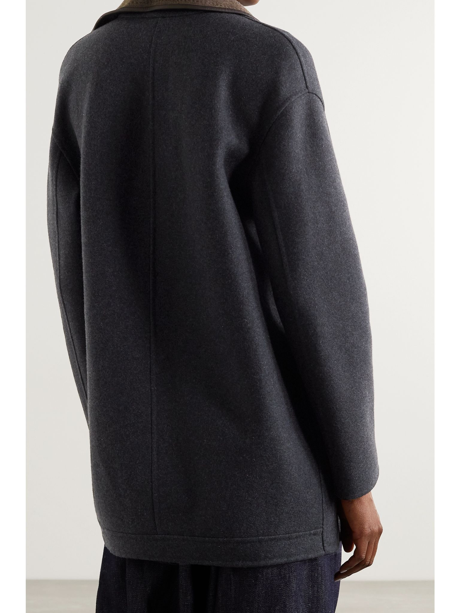 Jimi reversible belted leather-trimmed cashmere-blend jacket Charcoal - 4