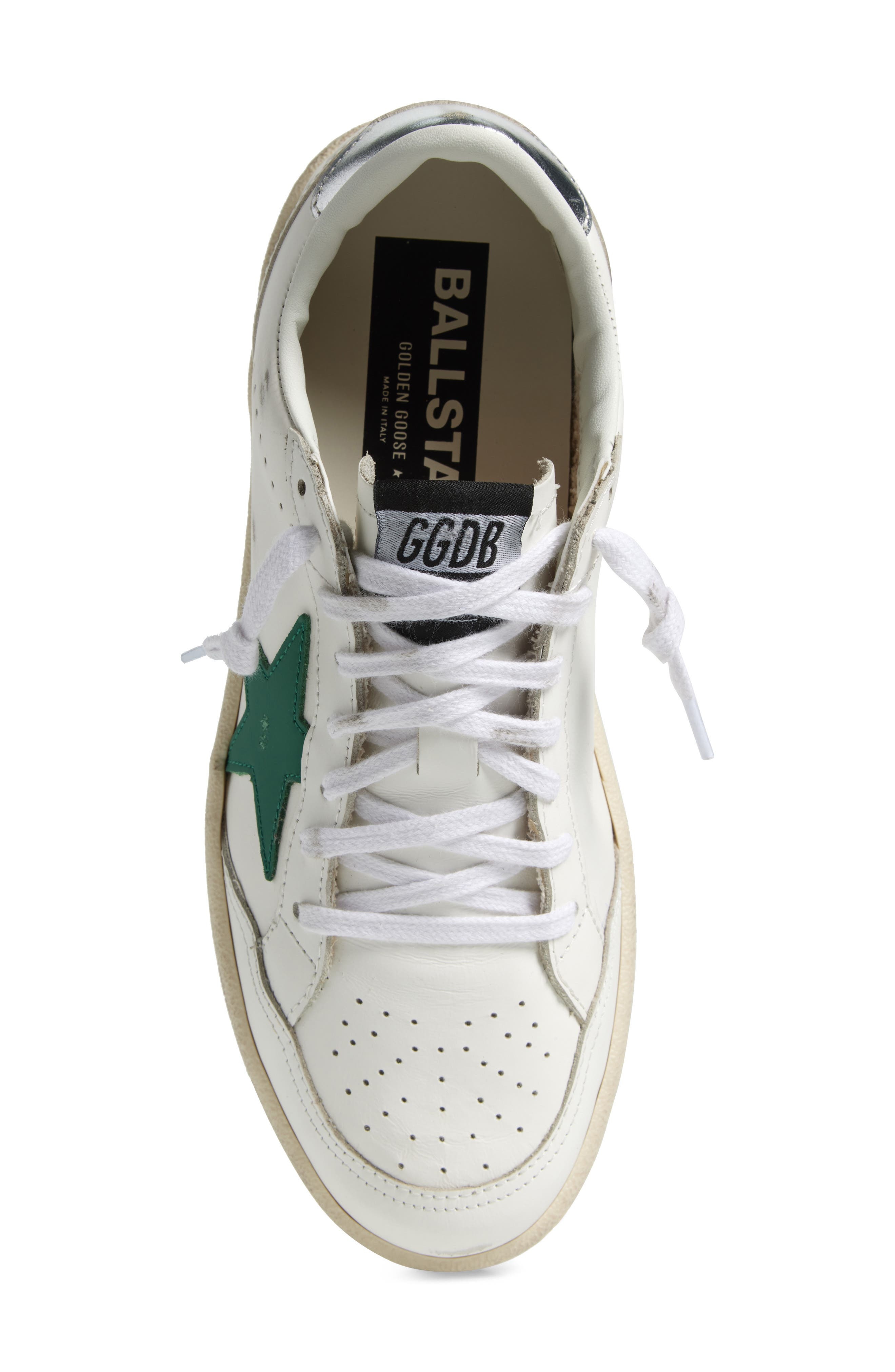 Golden Goose Ball Star 2 Low Top Sneaker in White/Green/Silver at Nordstrom - 5