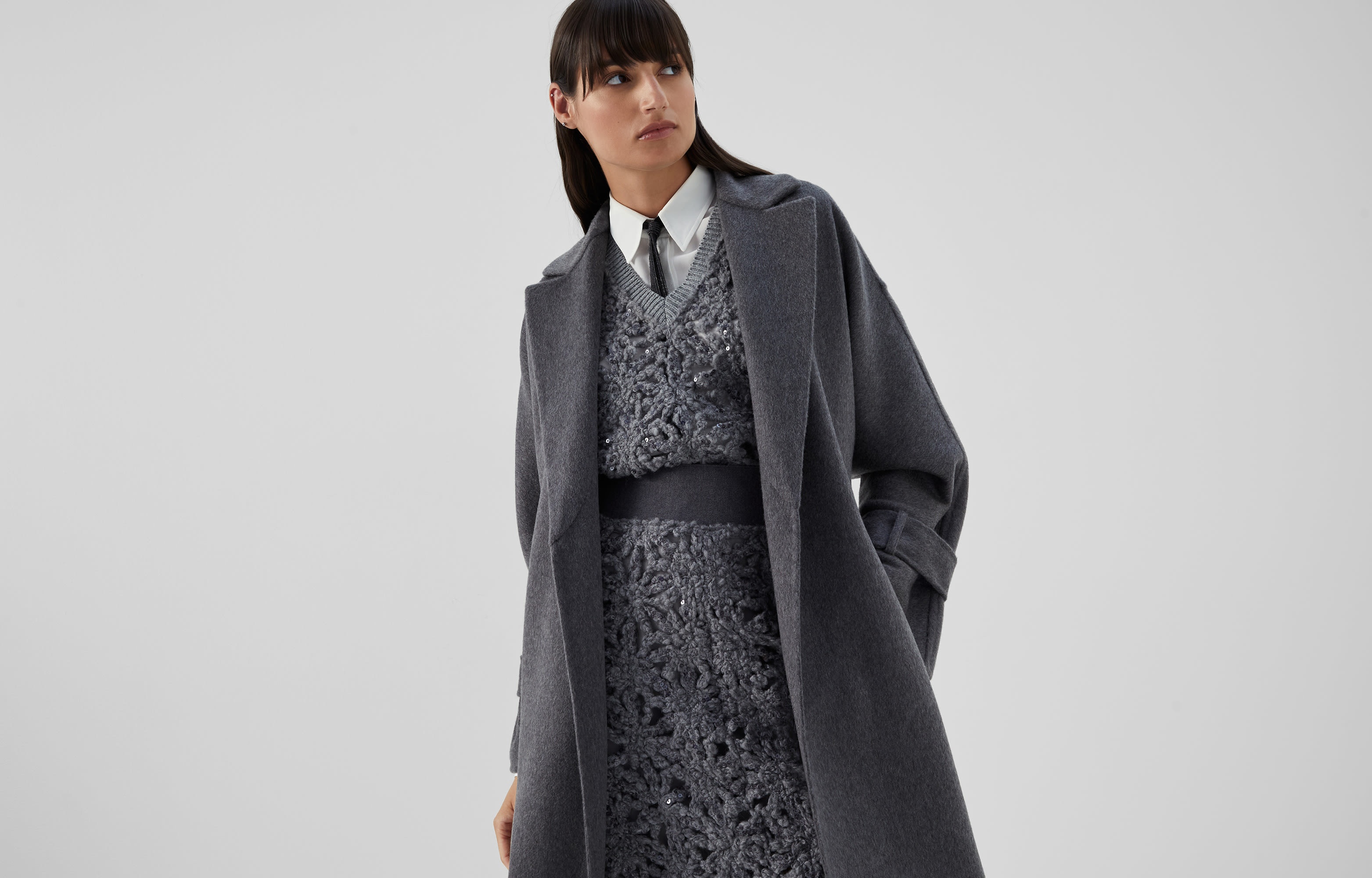 Hand-crafted coat in cashmere double beaver cloth with monili - 6