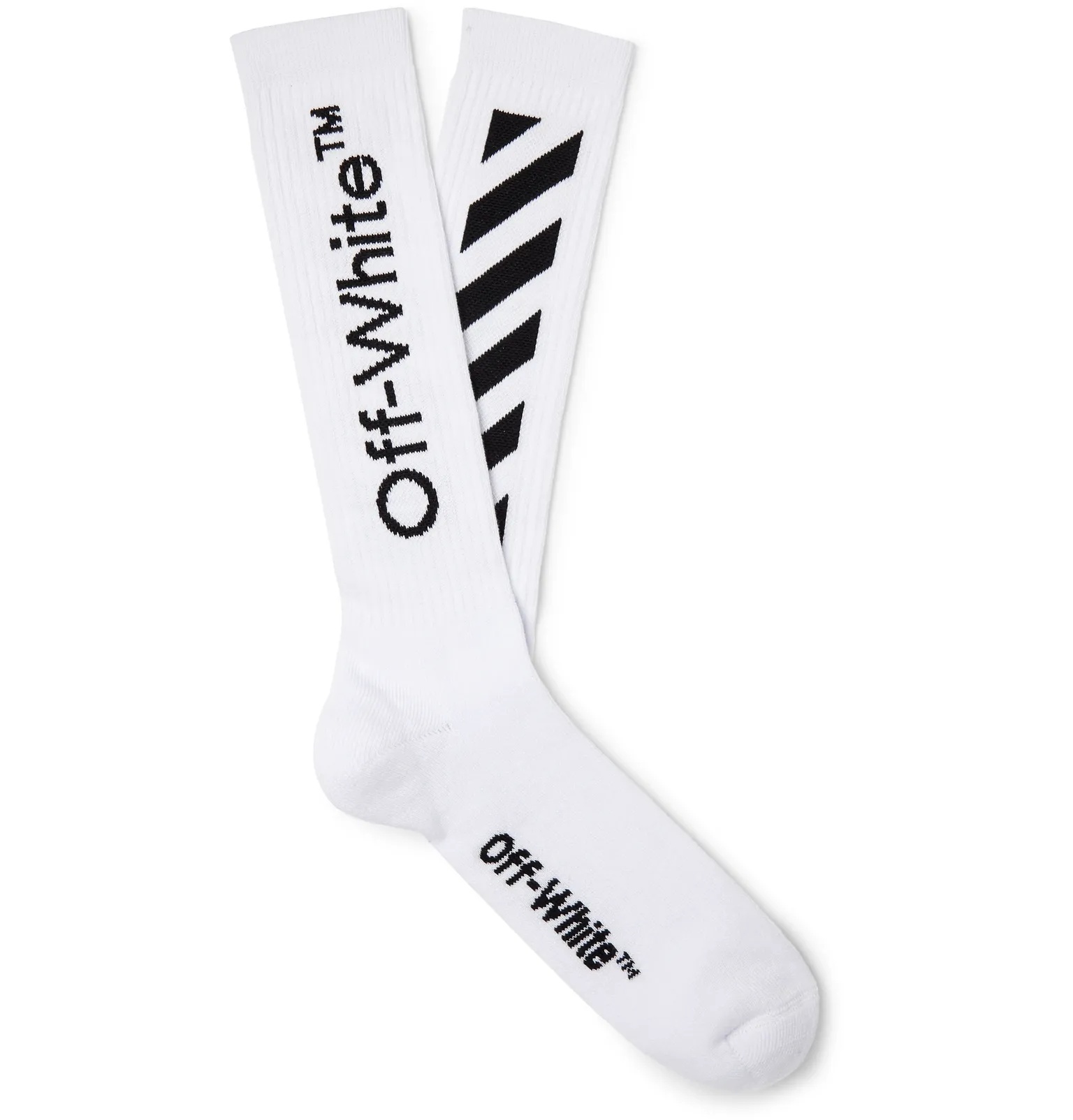 Ribbed Logo-Intarsia Stretch Cotton-Blend Socks - 1