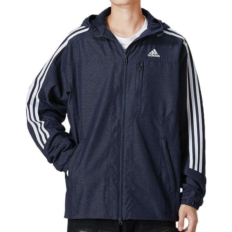 Men's adidas Classic Logo Printing Zipper Hooded Jacket Navy Blue HM2721 - 2