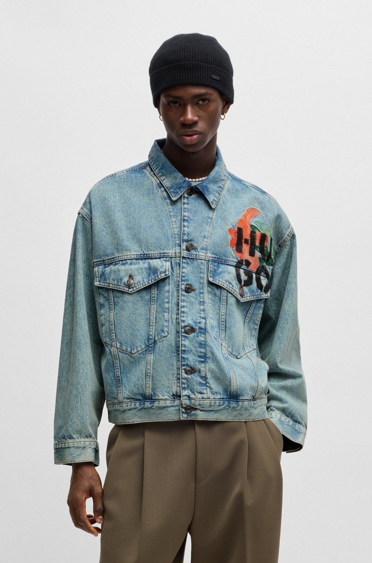REGULAR-FIT JACKET IN RIGID DENIM WITH LOGO PRINTS - 2