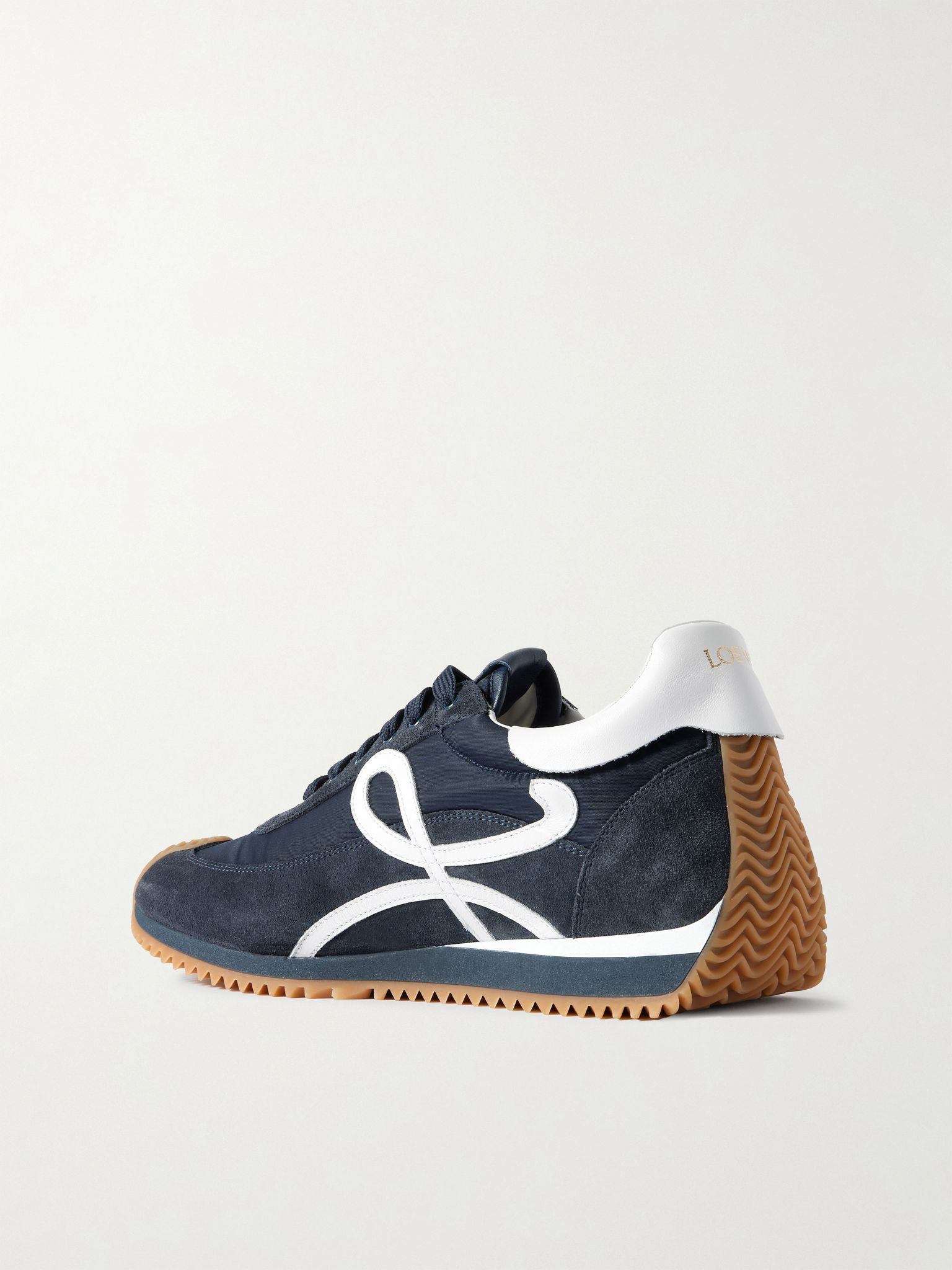 Flow Runner Leather-Trimmed Suede and Nylon Sneakers Navy - 4
