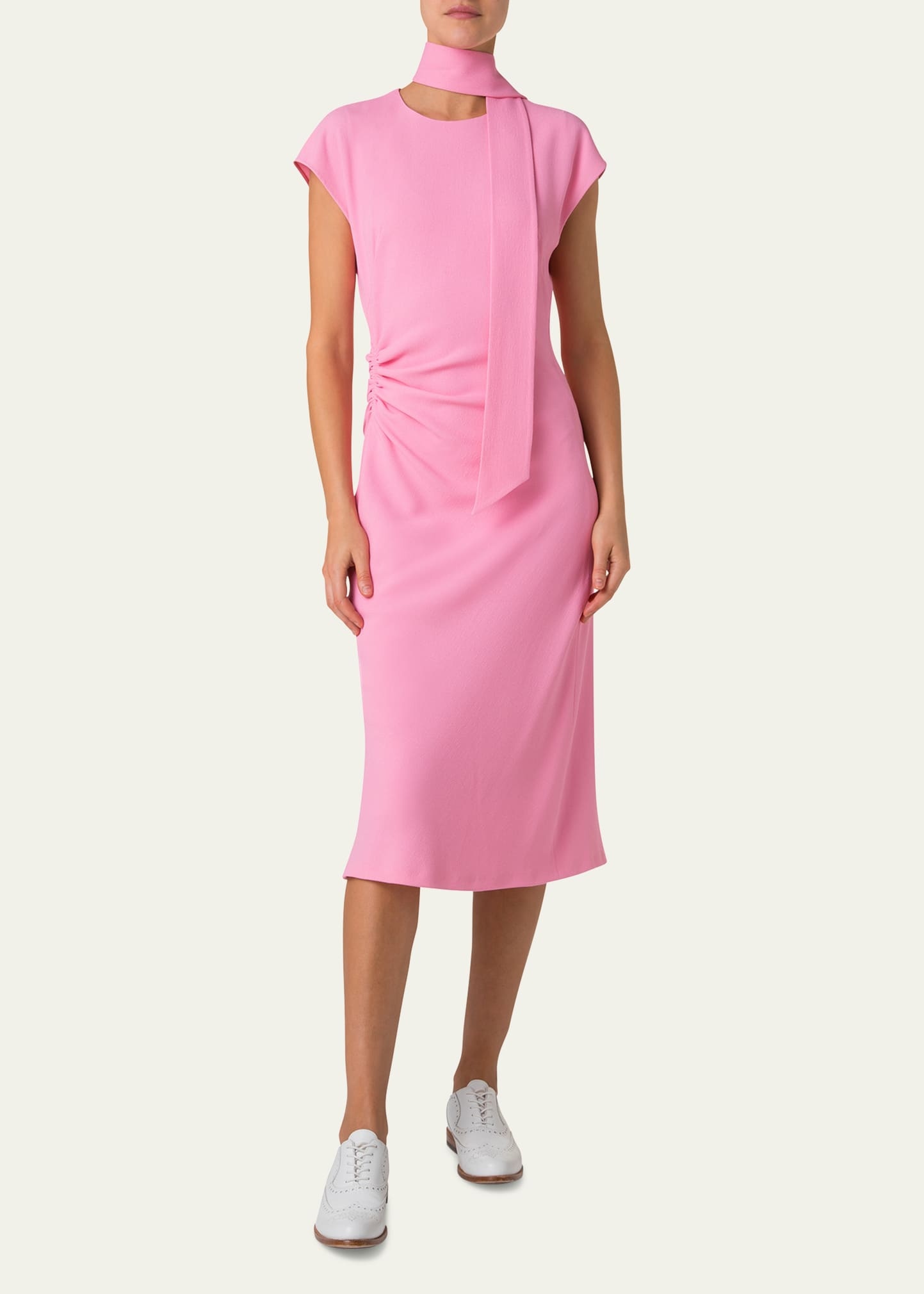 Crepe Mock-Neck Midi Dress - 2