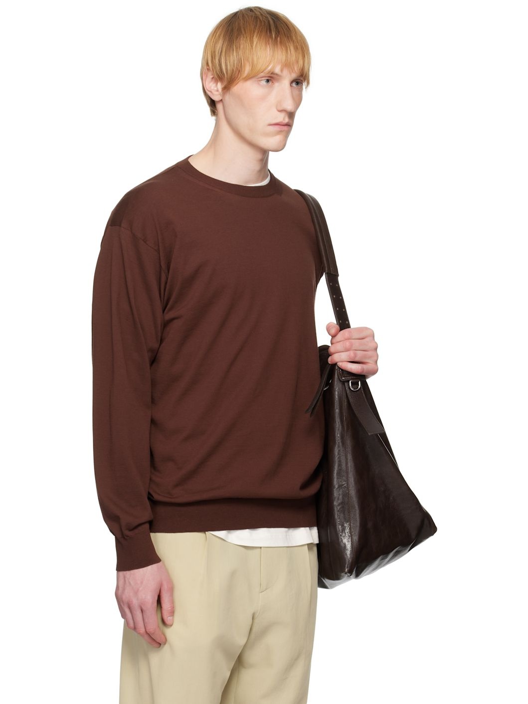 Brown Super High Gauge Cotton Knit Sweater - 2