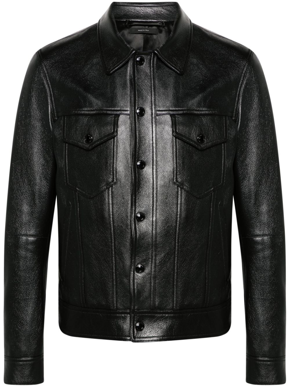 classic-collar leather jacket - 1