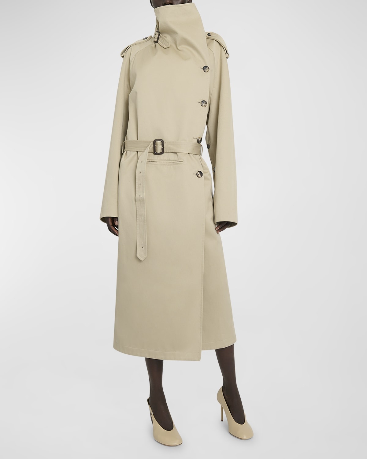 Oblique Cotton Trench Coat - 7