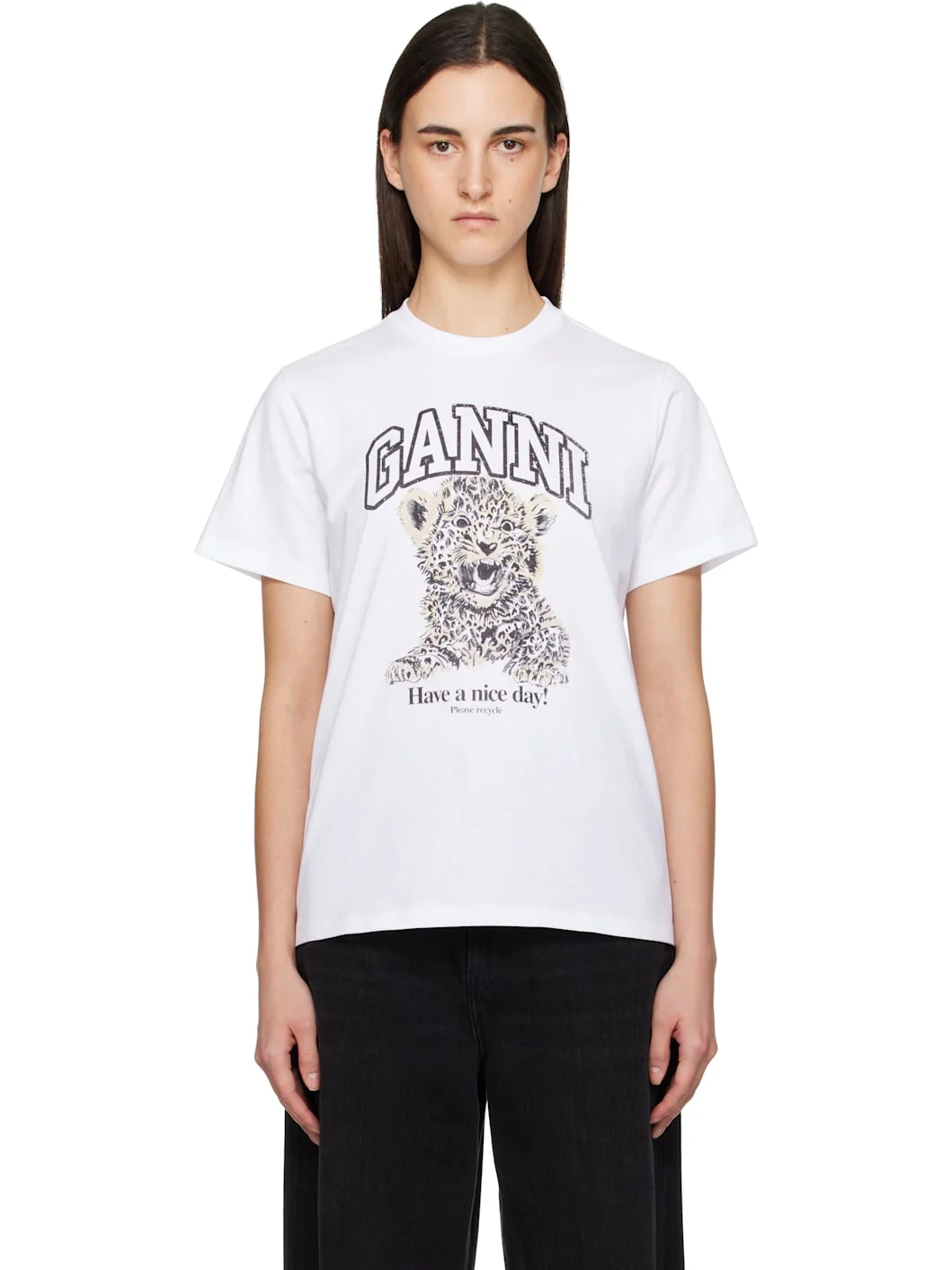 White Basic Jersey Leopard Relaxed T-shirt - 1