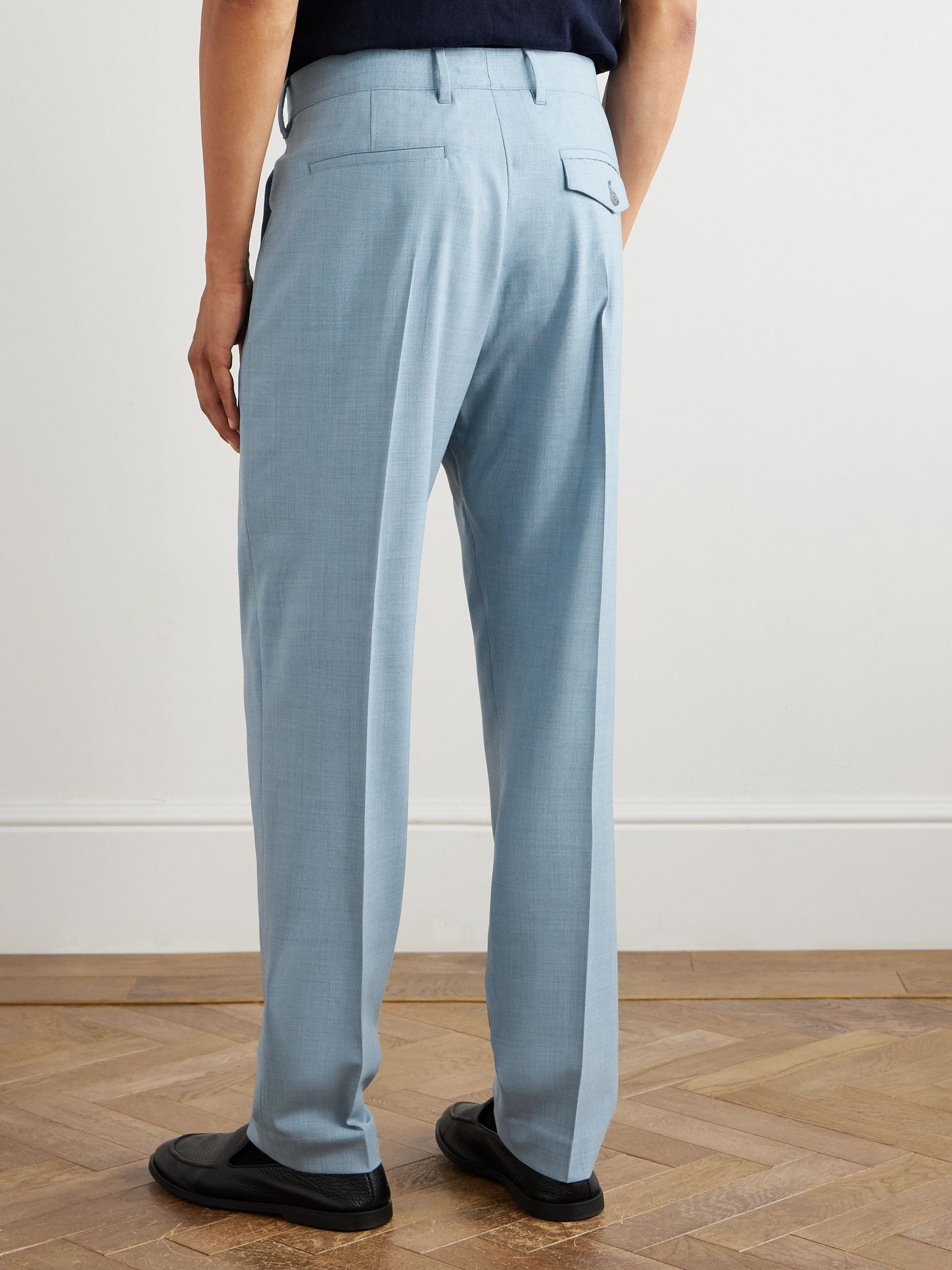 Tapered Pleated Stretch-Wool Suit Trousers Blue - 4