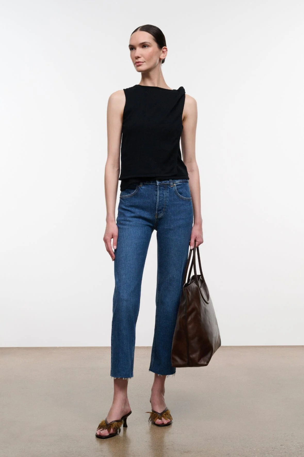 STAUD TEDDY CROPPED WITH RAW HEM STONE BLUE - 1
