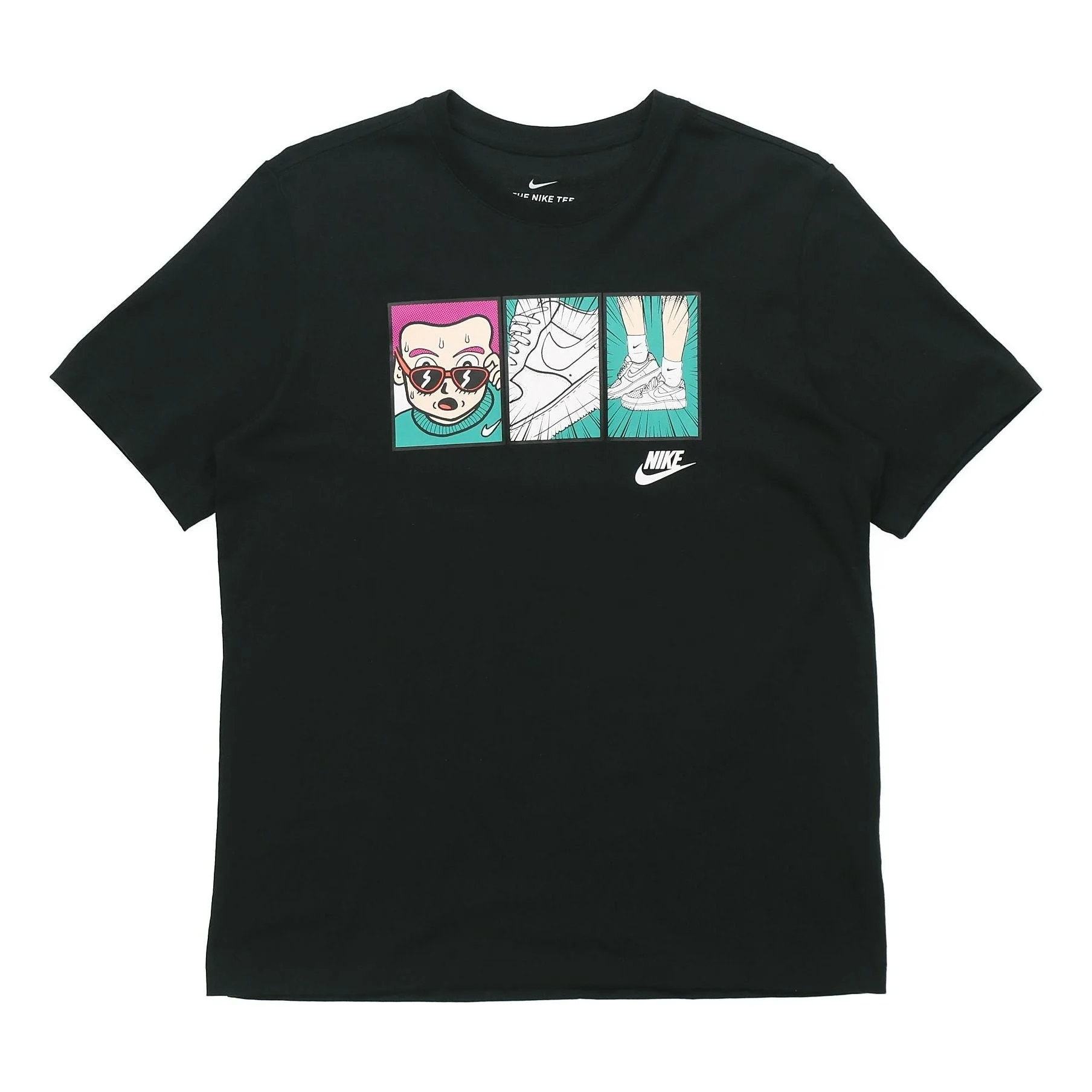 나이키 만화 본 인쇄 Athleisure 캐주얼 스포츠 둥근 목 Breathable 짧은 소매 검정 CT65 - 1