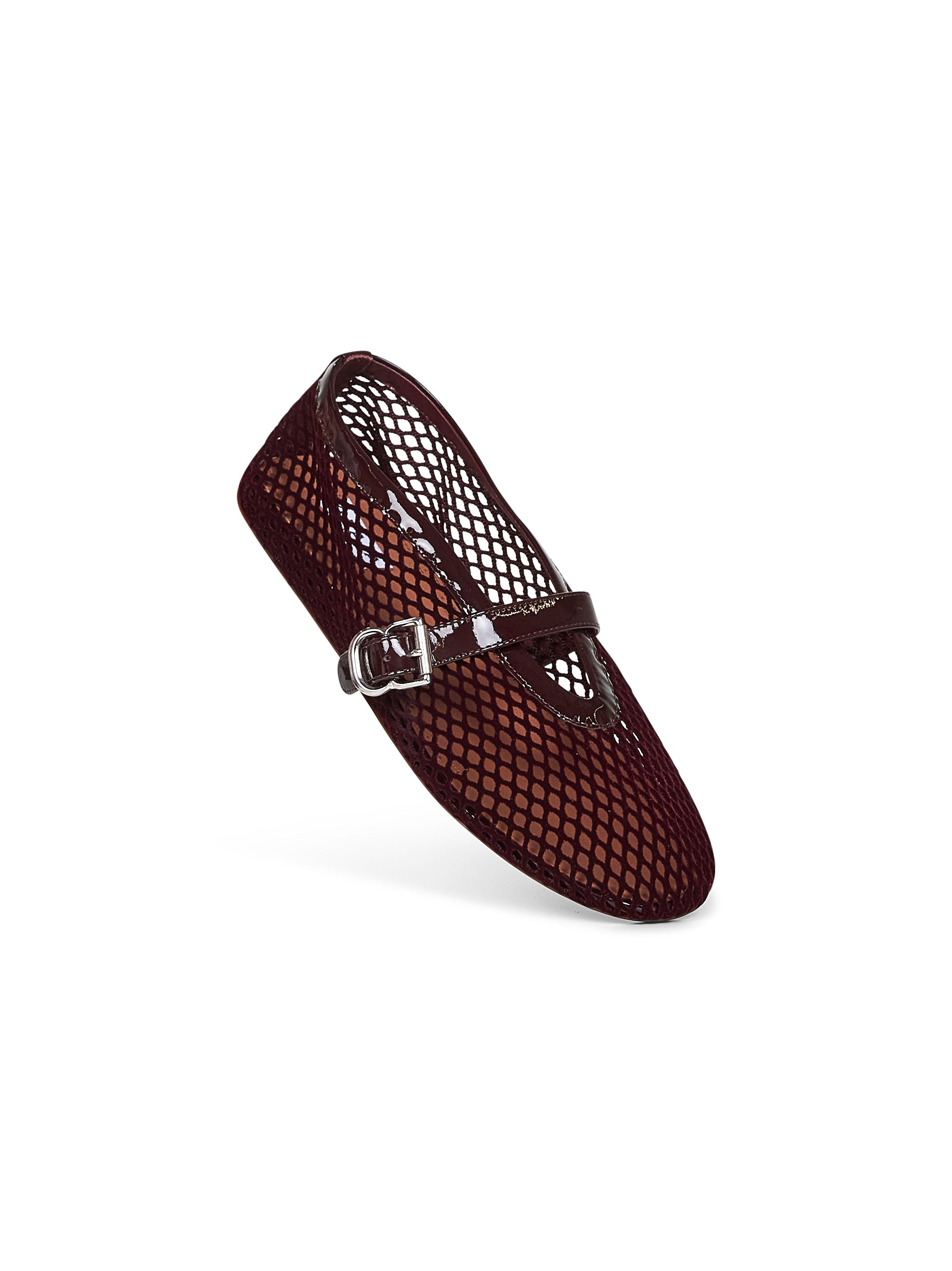 Rouge grenat velvet-effect fishnet ballet flats - 4