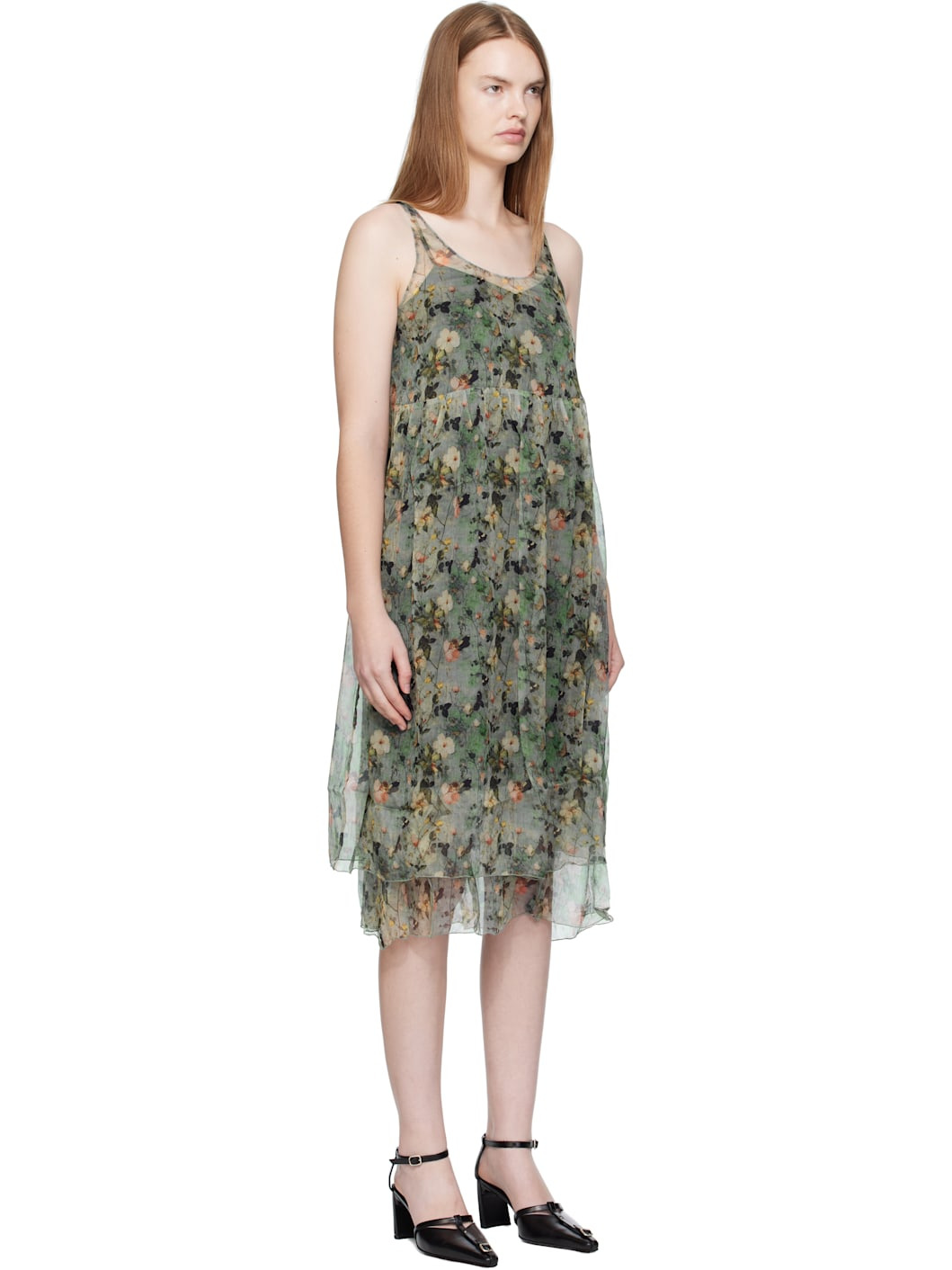 Green Gathered Tank Midi Dress - 2