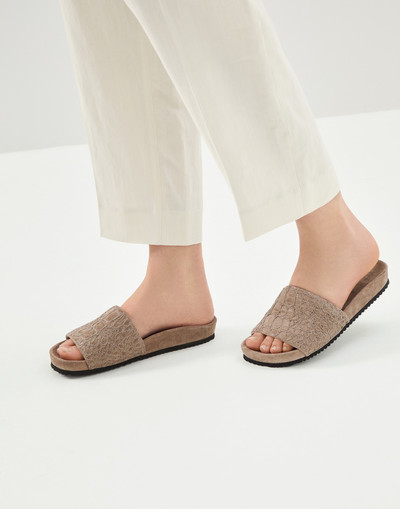 Brunello Cucinelli Suede slides with dazzling crocodile embroidery outlook