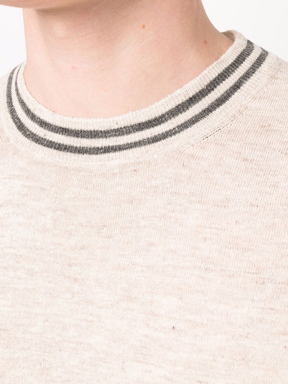 stripe-trim fine-knit T-shirt - 5