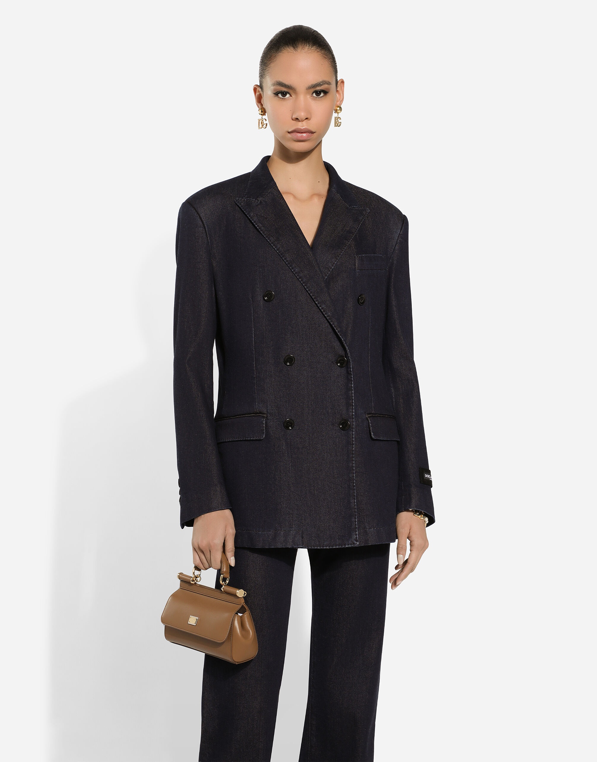 Double-breasted silk and cotton denim Taormina-fit jacket - 4