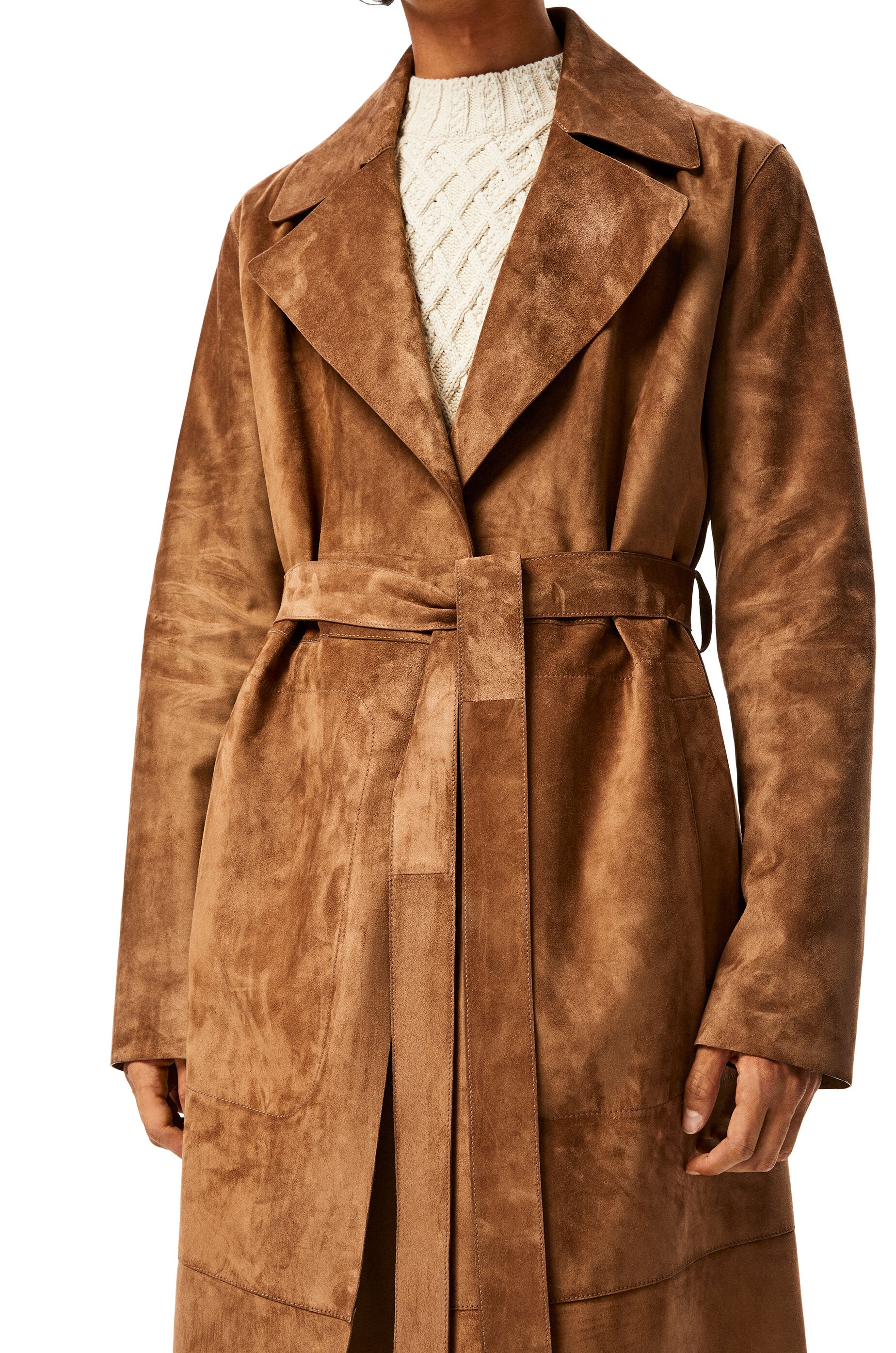 Belted coat in suede - 5