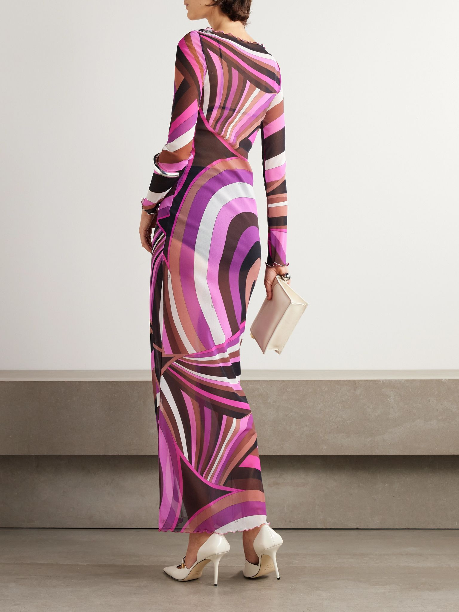 Crystal-embellished printed tulle maxi dress Pink - 3