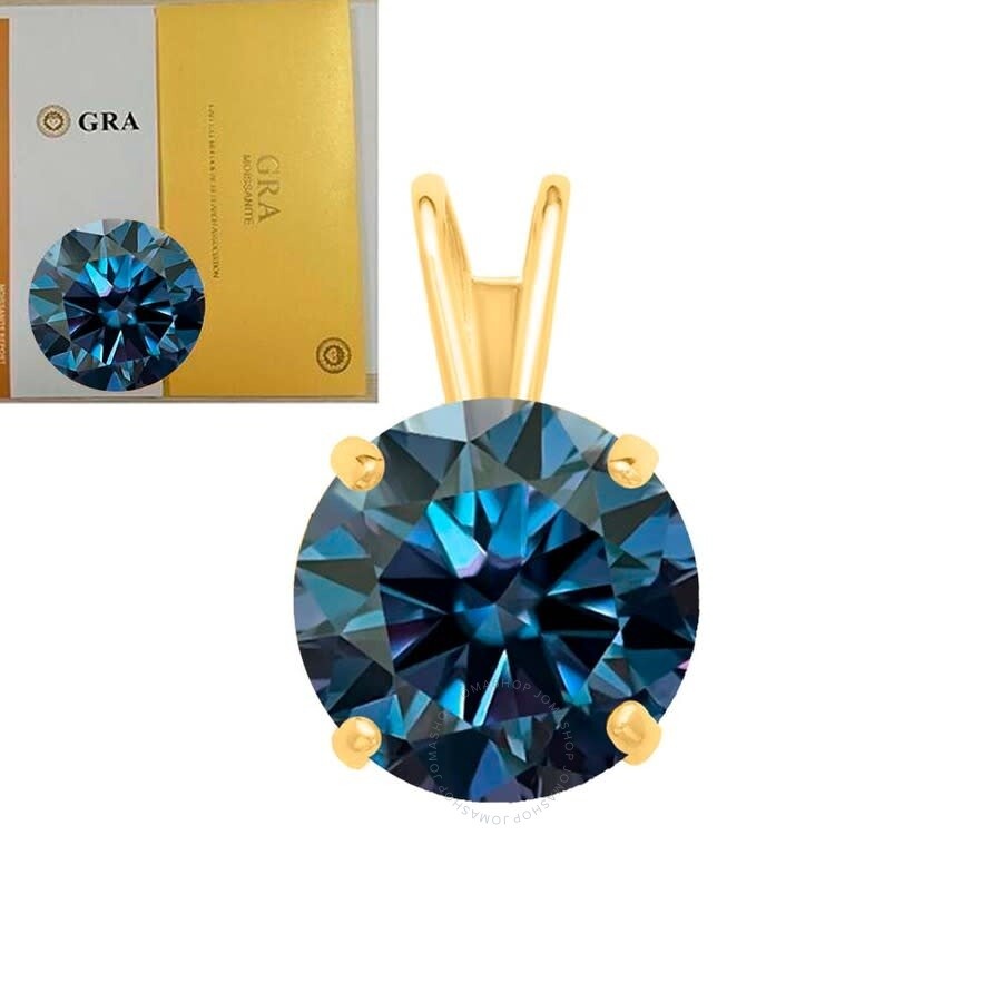 Maulijewels - Maulijewels 1.00ct D-VVS1 Blue Moissanite Diamond 14k Yellow Gold Solitaire Necklace with Gold Plate - 6