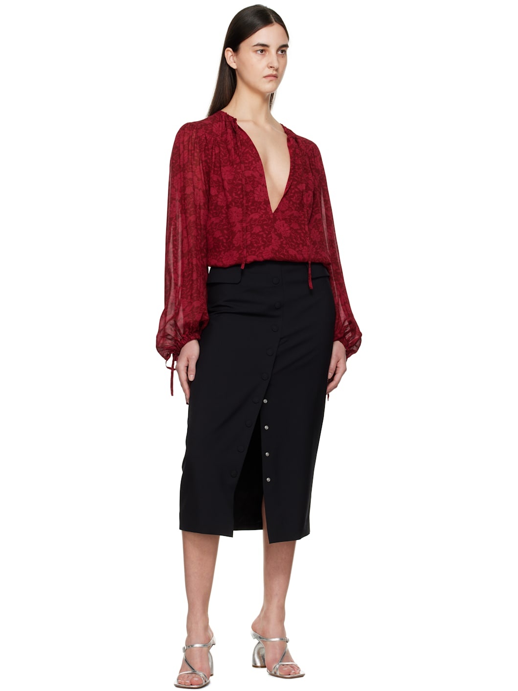 Black Wool Midi Skirt - 4