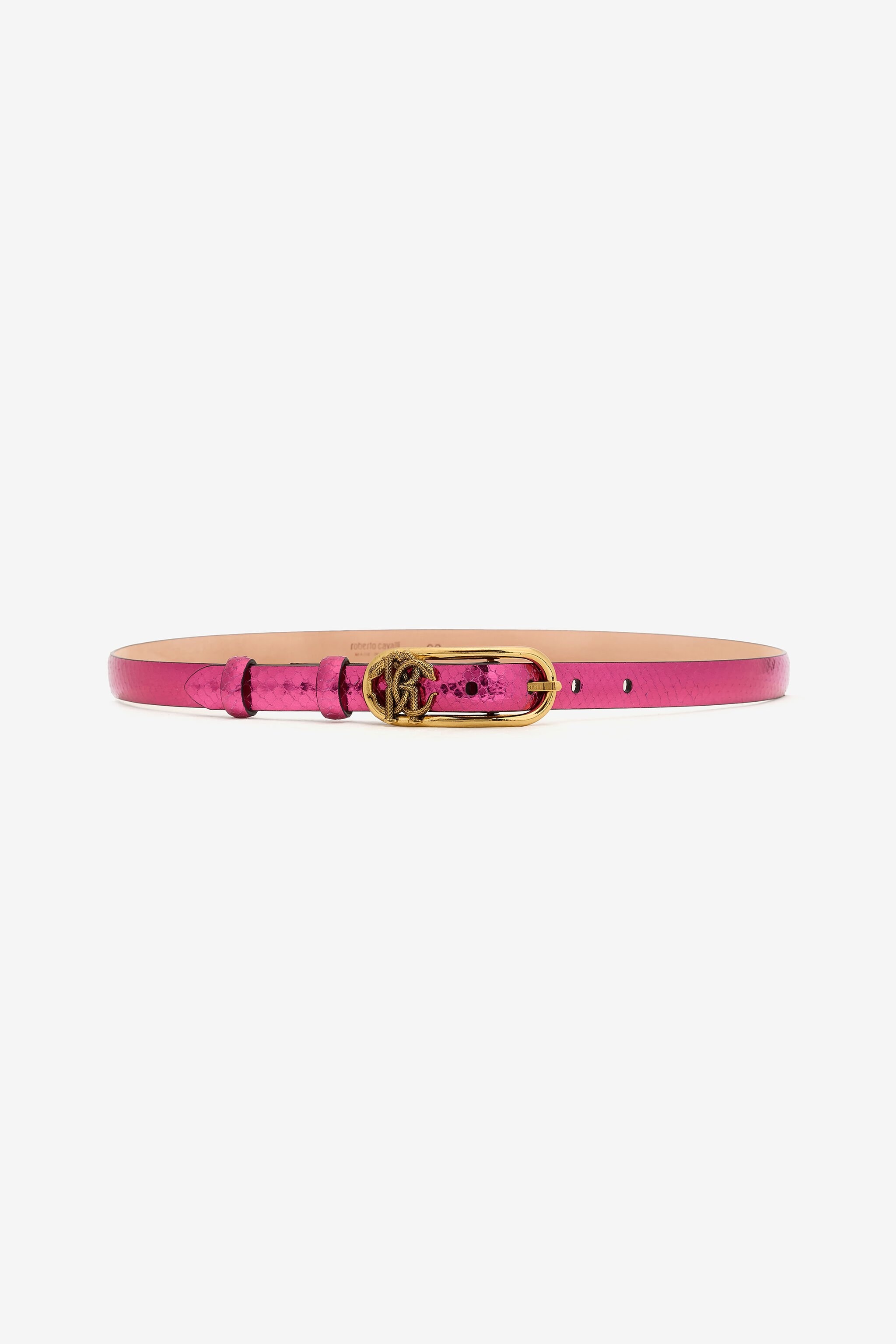Laminated Leather Belt with Snake Print - 1