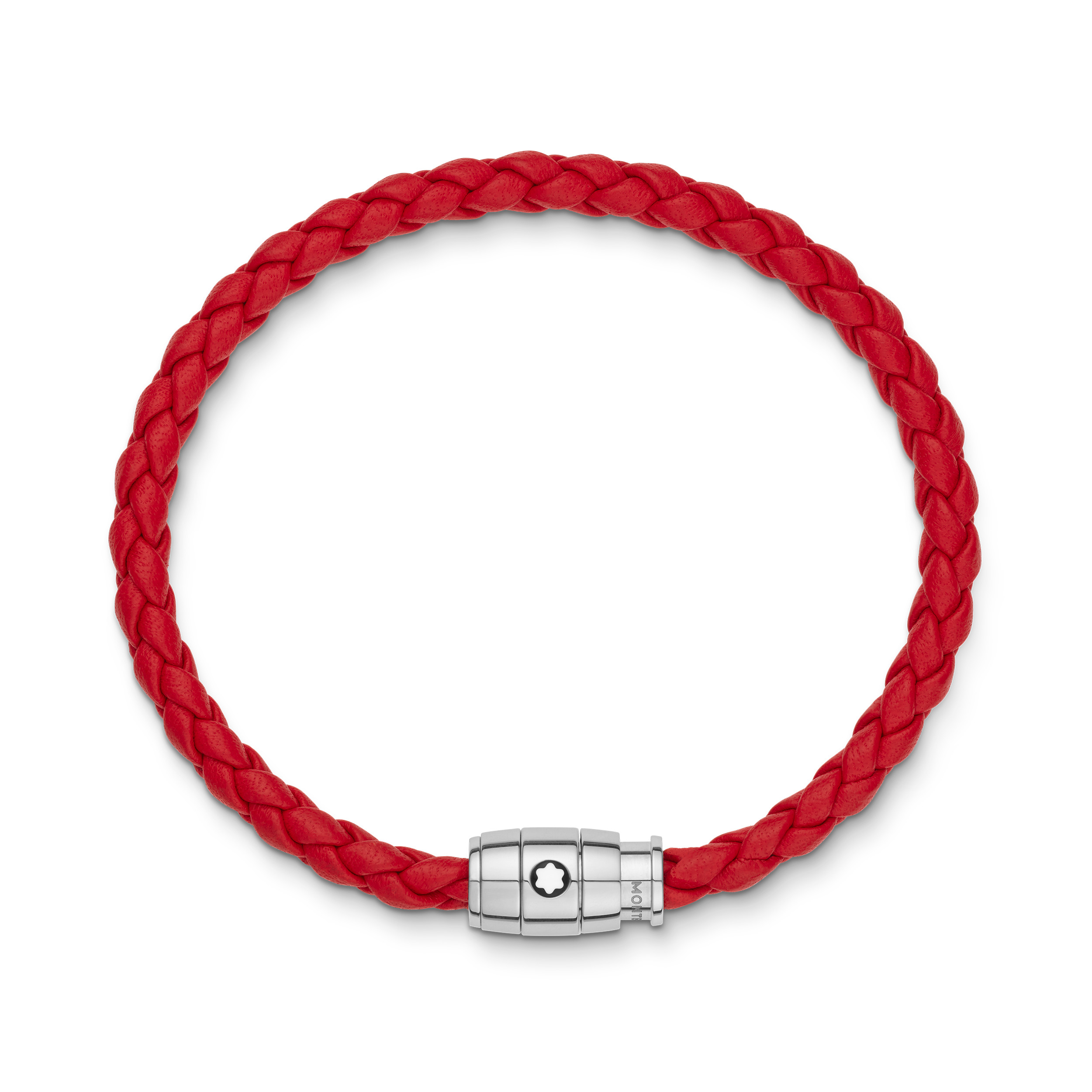 BRACELET STEEL 3 RINGS CLOSING AND RED LEATHER - 4