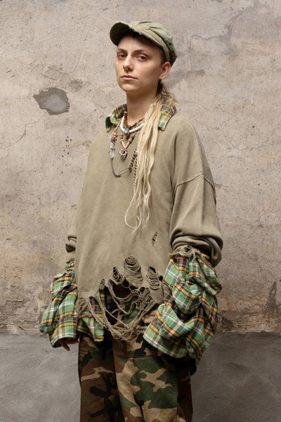 R13 DESTROYED OVERSIZED PULLOVER - LIGHT GREEN outlook