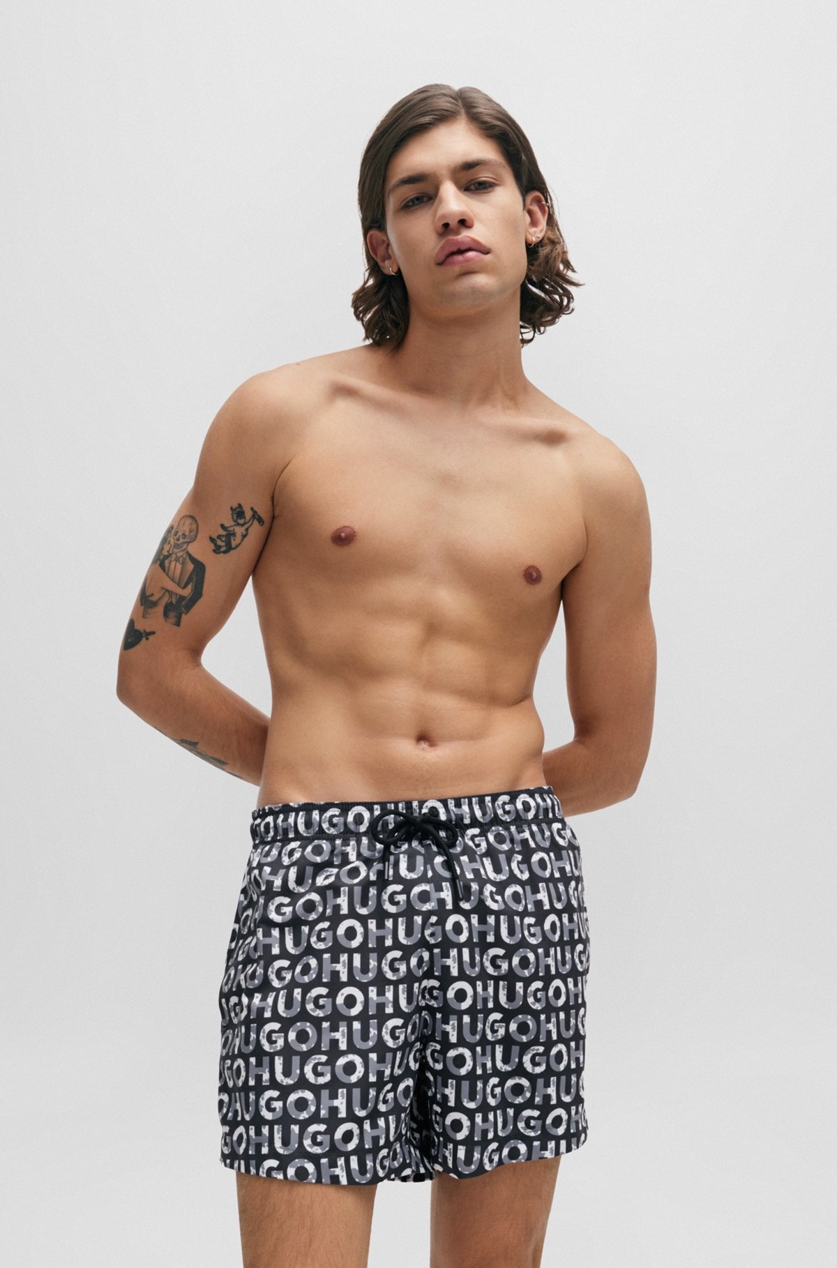-MATERIAL SWIM SHORTS WITH LOGO PRINT - 2