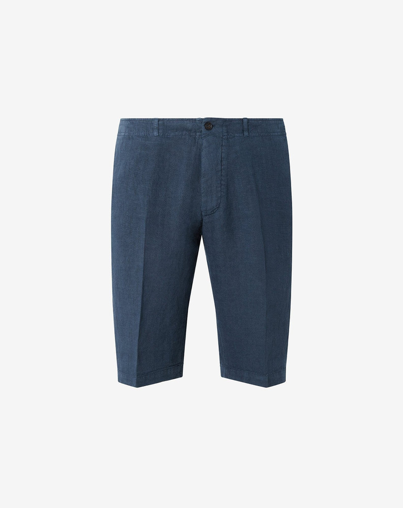Blue pure linen Bermuda shorts 1