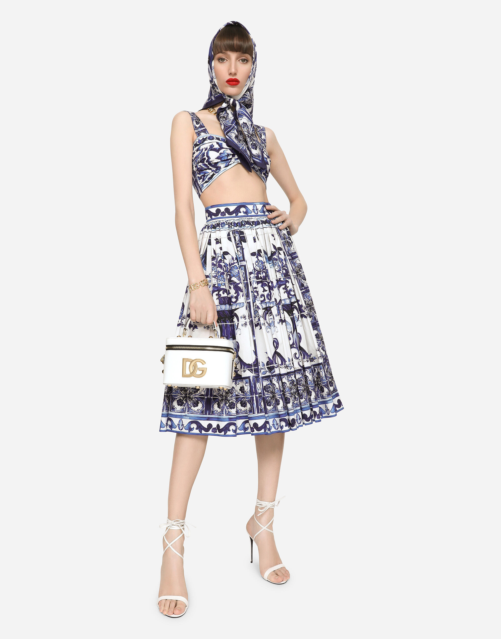 Poplin midi skirt with majolica print - 5