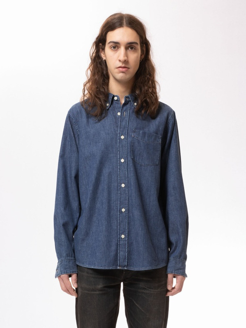 Nudie Jeans Chuck BD Classic Blue Denim Shirt outlook