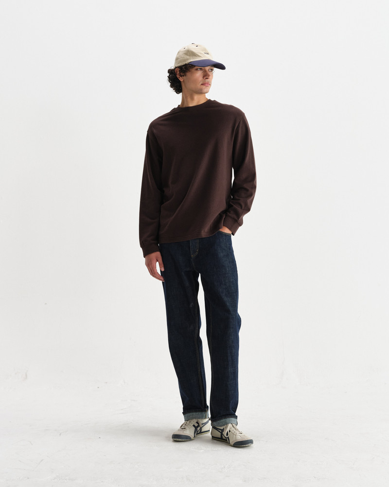 Hayden - Dark Brown Textured Organic Cotton Long Sleeve T-Shirt 4